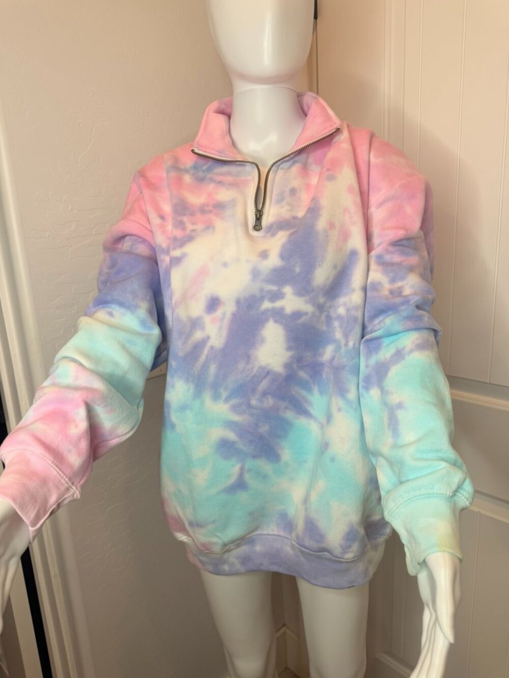 Be Kind Sunshine Sisters Tie Dye Quarter Zip Pullover Pastel Sweatshirt XL